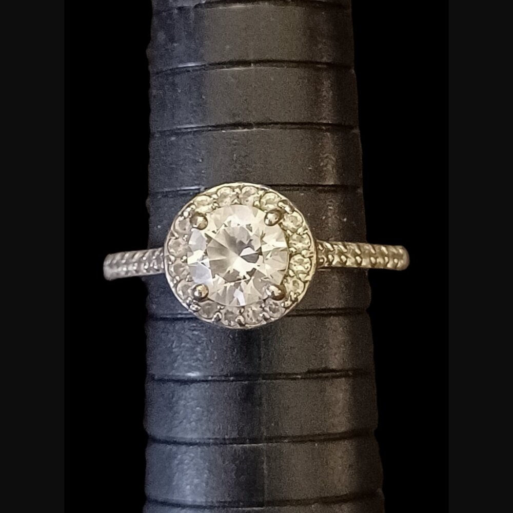 925 Sterling Silver Round Cut Halo Size 8.75 Statement Engagement Ring - Picture 1 of 9